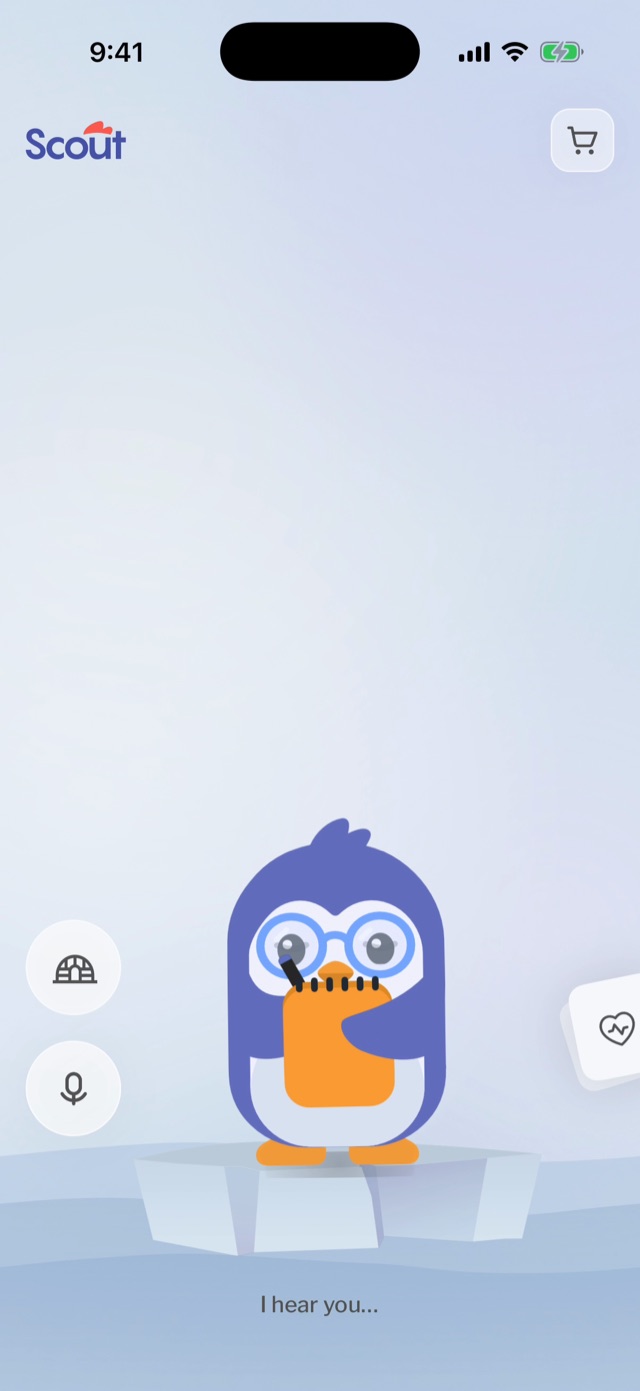 Scout listening, with "I hear you" under the penguin